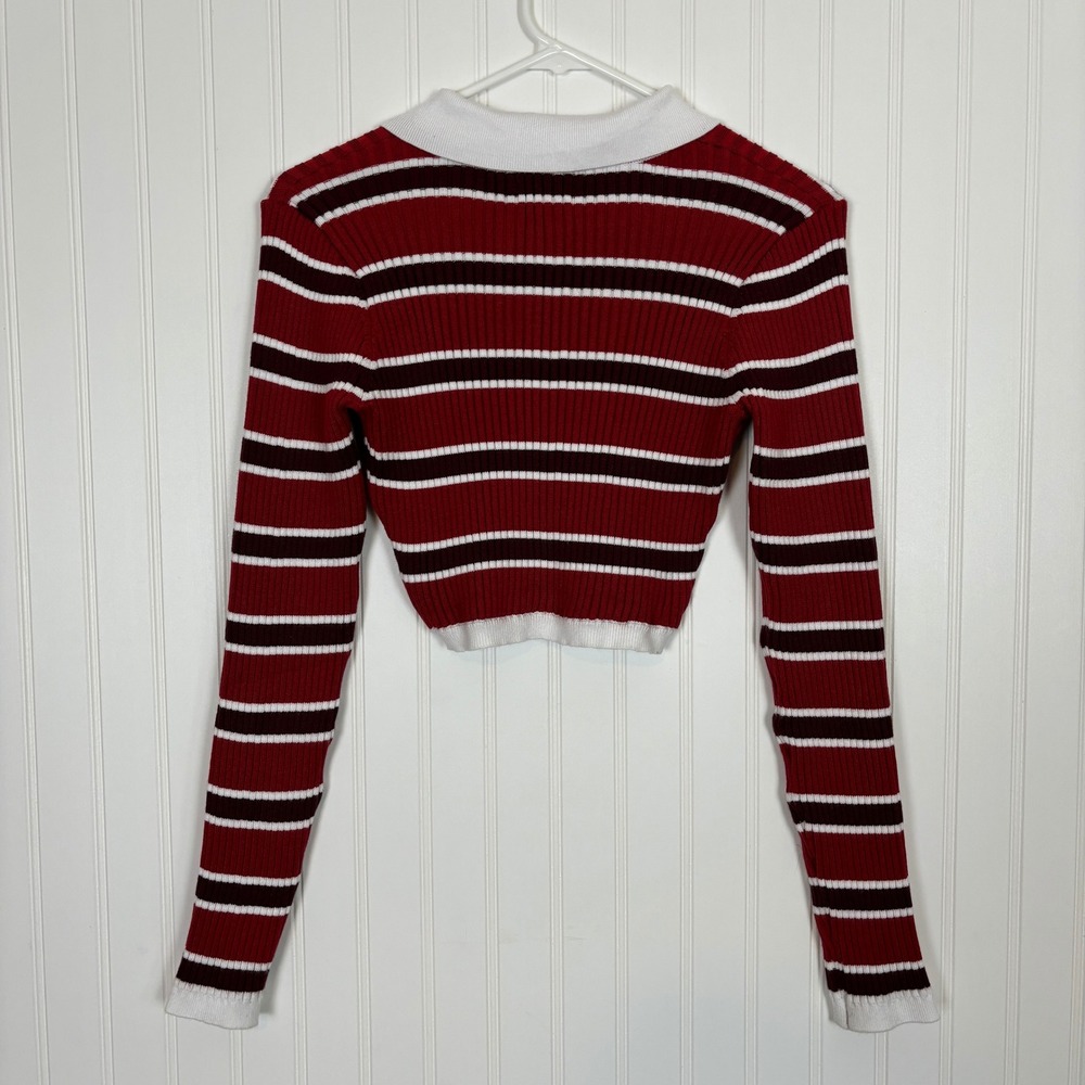 Edikted Striped Crop Top Womens S Red Ribbed Polo Y2K Retro Preppy Academia - Picture 5 of 12